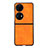 Huawei P60 Pocket用ハイブリットバンパーケース 高級感 手触り良いレザー柄 兼プラスチック B06H ファーウェイ オレンジ