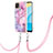 Oppo A15用シリコンケース ソフトタッチラバー バタフライ パターン カバー 携帯ストラップ YB7 Oppo ピンク