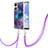 Oppo A58 5G用シリコンケース ソフトタッチラバー バタフライ パターン カバー 携帯ストラップ YB7 Oppo パープル