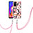 Oppo A94 5G用シリコンケース ソフトタッチラバー バタフライ パターン カバー 携帯ストラップ Y06B Oppo ピンク