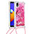 Samsung Galaxy A01 Core用シリコンケース ソフトタッチラバー ブリンブリン カバー 携帯ストラップ S02 サムスン ローズレッド