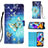 Samsung Galaxy A21用手帳型 レザーケース スタンド パターン カバー Y03B サムスン ブルー