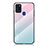 Samsung Galaxy A21s用ハイブリットバンパーケース プラスチック 鏡面 虹 グラデーション 勾配色 カバー LS1 サムスン シアン
