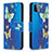 Samsung Galaxy A22 5G用手帳型 レザーケース スタンド パターン カバー B03F サムスン ブルー