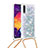 Samsung Galaxy A30S用シリコンケース ソフトタッチラバー ブリンブリン カバー 携帯ストラップ S03 サムスン シルバー
