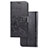 Samsung Galaxy A40用手帳型 レザーケース スタンド 花 カバー サムスン ブラック