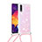 Samsung Galaxy A50用シリコンケース ソフトタッチラバー ブリンブリン カバー 携帯ストラップ S03 サムスン ピンク