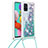 Samsung Galaxy A51 4G用シリコンケース ソフトタッチラバー ブリンブリン カバー 携帯ストラップ S03 サムスン グリーン