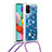 Samsung Galaxy A51 5G用シリコンケース ソフトタッチラバー ブリンブリン カバー 携帯ストラップ S03 サムスン ネイビー