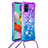 Samsung Galaxy A51 5G用シリコンケース ソフトタッチラバー ブリンブリン カバー 携帯ストラップ S01 サムスン パープル