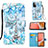 Samsung Galaxy A72 5G用手帳型 レザーケース スタンド パターン カバー Y02B サムスン ライトブルー