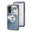 Samsung Galaxy F13 4G用ハイブリットバンパーケース プラスチック 鏡面 花 カバー S01 サムスン ネイビー