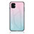 Samsung Galaxy M04用ハイブリットバンパーケース プラスチック 鏡面 虹 グラデーション 勾配色 カバー LS1 サムスン シアン