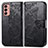 Samsung Galaxy M13 4G用手帳型 レザーケース スタンド バタフライ 蝶 カバー サムスン ブラック