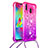 Samsung Galaxy M20用シリコンケース ソフトタッチラバー ブリンブリン カバー 携帯ストラップ S01 サムスン ローズレッド