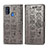 Samsung Galaxy M21用手帳型 レザーケース スタンド パターン カバー S03D サムスン グレー