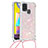 Samsung Galaxy M21s用シリコンケース ソフトタッチラバー ブリンブリン カバー 携帯ストラップ S03 サムスン ピンク