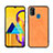Samsung Galaxy M30s用ケース 高級感 手触り良いレザー柄 サムスン オレンジ