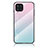 Samsung Galaxy M32 4G用ハイブリットバンパーケース プラスチック 鏡面 虹 グラデーション 勾配色 カバー LS1 サムスン シアン