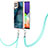 Samsung Galaxy M32 4G用シリコンケース ソフトタッチラバー バタフライ パターン カバー 携帯ストラップ YB7 サムスン グリーン