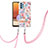 Samsung Galaxy M32 5G用シリコンケース ソフトタッチラバー バタフライ パターン カバー 携帯ストラップ Y06B サムスン ピンク