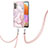 Samsung Galaxy M32 5G用シリコンケース ソフトタッチラバー バタフライ パターン カバー 携帯ストラップ Y05B サムスン ピンク