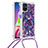 Samsung Galaxy M51用シリコンケース ソフトタッチラバー ブリンブリン カバー 携帯ストラップ S02 サムスン パープル