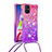 Samsung Galaxy M51用シリコンケース ソフトタッチラバー ブリンブリン カバー 携帯ストラップ S01 サムスン ローズレッド