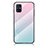 Samsung Galaxy M51用ハイブリットバンパーケース プラスチック 鏡面 虹 グラデーション 勾配色 カバー LS1 サムスン シアン
