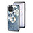 Samsung Galaxy M53 5G用ハイブリットバンパーケース プラスチック 鏡面 花 カバー S01 サムスン ネイビー