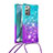 Samsung Galaxy Note 20 5G用シリコンケース ソフトタッチラバー ブリンブリン カバー 携帯ストラップ S01 サムスン ブルー