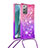 Samsung Galaxy Note 20 5G用シリコンケース ソフトタッチラバー ブリンブリン カバー 携帯ストラップ S01 サムスン ローズレッド