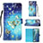 Samsung Galaxy Note 20 5G用手帳型 レザーケース スタンド パターン カバー Y03B サムスン ブルー