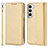 Samsung Galaxy S21 5G用手帳型 レザーケース スタンド カバー T08D サムスン ゴールド