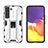 Samsung Galaxy S21 FE 5G用ハイブリットバンパーケース スタンド プラスチック 兼シリコーン カバー マグネット式 A03 サムスン ホワイト