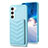 Samsung Galaxy S23 5G用シリコンケース ソフトタッチラバー レザー柄 カバー BF1 サムスン ライトブルー