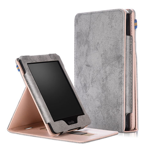 Amazon Kindle Paperwhite 6 inch用手帳型 レザーケース スタンド カバー L04 Amazon グレー