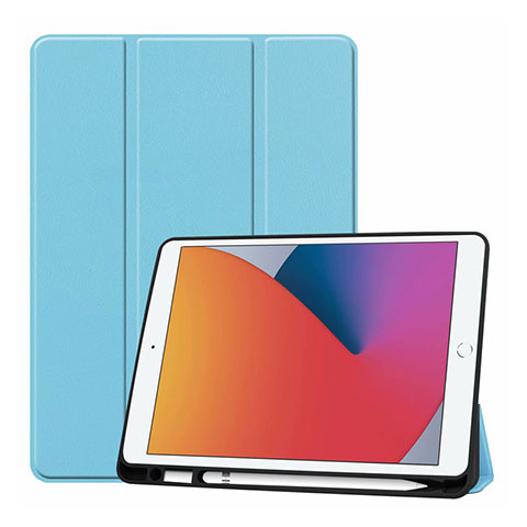 Apple iPad 10.2 (2020)用手帳型 レザーケース スタンド カバー L01 アップル ブルー