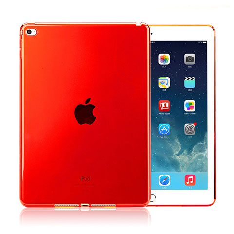 Apple iPad Air 2用極薄ソフトケース シリコンケース 耐衝撃 全面保護 クリア透明 アップル レッド