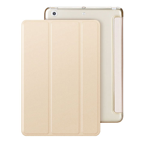 Apple iPad Mini 2用手帳型 レザーケース スタンド アップル ゴールド