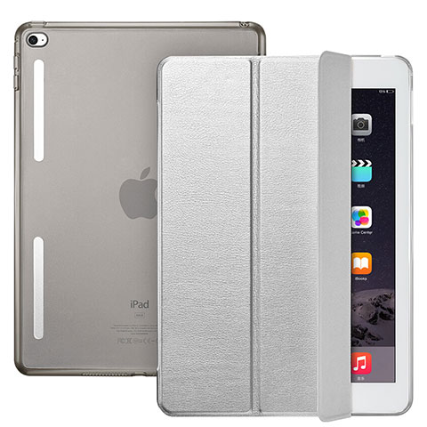 Apple iPad Mini 4用手帳型 レザーケース スタンド L06 アップル シルバー