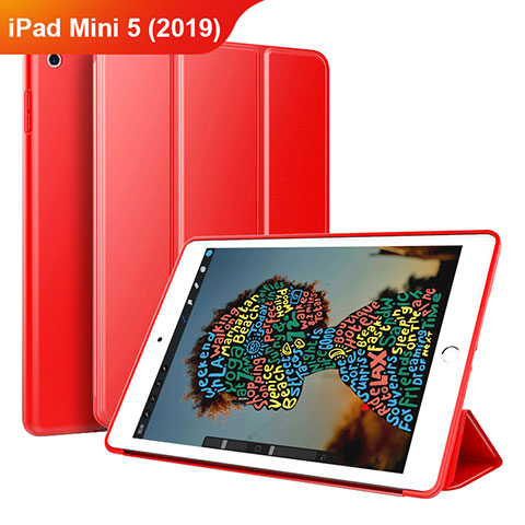 Apple iPad Mini 5 (2019)用手帳型 レザーケース スタンド カバー アップル レッド