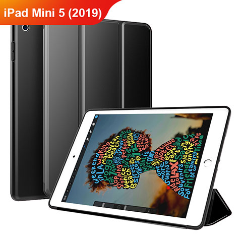 Apple iPad Mini 5 (2019)用手帳型 レザーケース スタンド カバー アップル ブラック