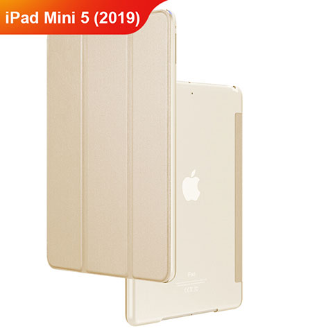 Apple iPad Mini 5 (2019)用手帳型 レザーケース スタンド アップル ゴールド