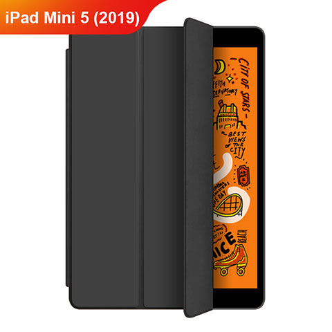 Apple iPad Mini 5 (2019)用手帳型 レザーケース スタンド L04 アップル ブラック