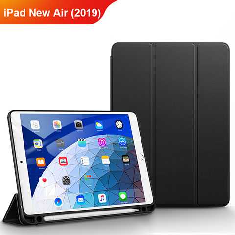 Apple iPad New Air (2019) 10.5用手帳型 レザーケース スタンド アップル ブラック