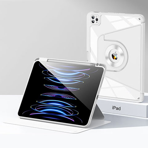 Apple iPad Pro 12.9 (2020)用ハイブリットバンパーケース スタンド プラスチック 兼シリコーン カバー S01 アップル ホワイト