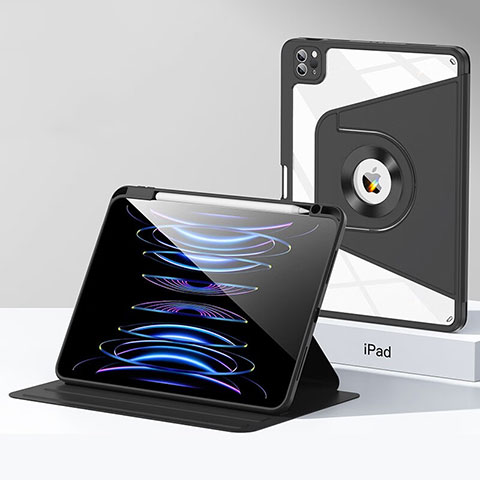 Apple iPad Pro 12.9 (2020)用ハイブリットバンパーケース スタンド プラスチック 兼シリコーン カバー S01 アップル ブラック