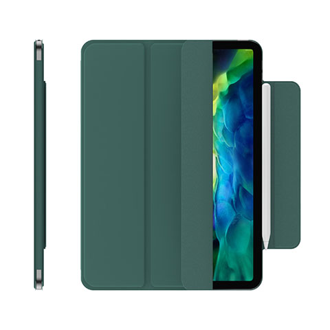 Apple iPad Pro 12.9 (2020)用手帳型 レザーケース スタンド カバー アップル グリーン