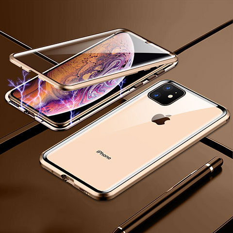 Apple iPhone 11用ケース 高級感 手触り良い アルミメタル 製の金属製 360度 フルカバーバンパー 鏡面 カバー アップル ゴールド